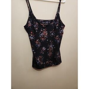 Vintage Mudd Y2K Womens Floral Double Strap Camisole Top Black Large Cami